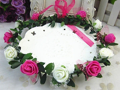 Blomsterkrans med roser, pink og hvid